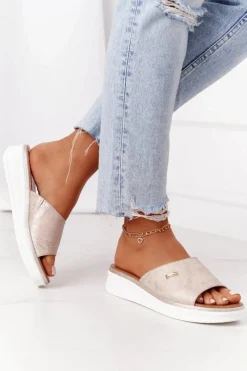 New Buty Sergio Leone Klapki Na Koturnie Sergio Leone SK042 Złote