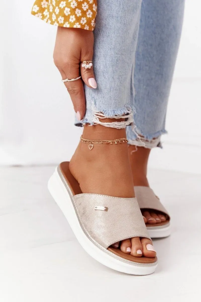 New Buty Sergio Leone Klapki Na Koturnie Sergio Leone SK042 Złote