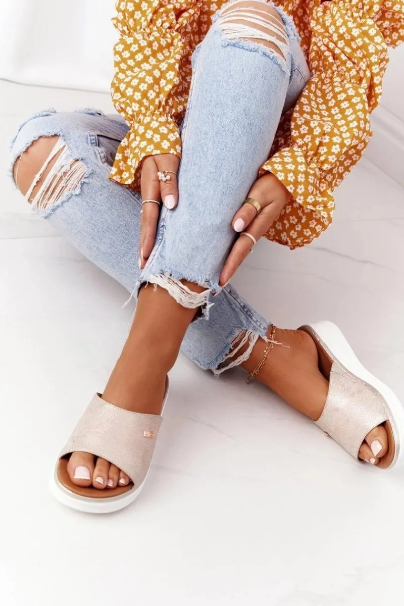 New Buty Sergio Leone Klapki Na Koturnie Sergio Leone SK042 Złote