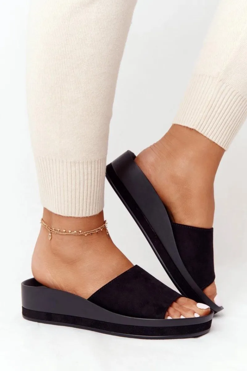 Outlet Klapki Na Koturnie Vinceza 21-17113 Czarne Damskie Klapki Na Obcasie|Klapki Na Koturnie