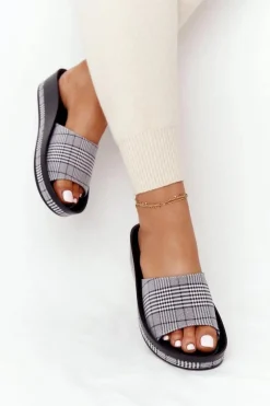 Best Buty damskie Vinceza Klapki Na Koturnie Vinceza 21-17113 Szare W Kratę