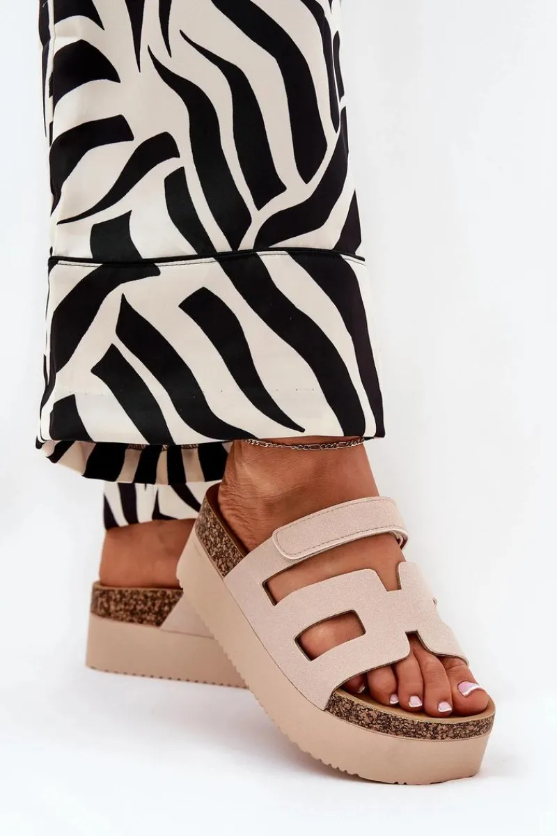 Sale Klapki Na Masywnej Platformie Beżowe Daldiva Damskie Klapki Korkowe|Klapki Na Platformie