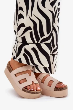 Sale Klapki Na Masywnej Platformie Beżowe Daldiva Damskie Klapki Korkowe|Klapki Na Platformie