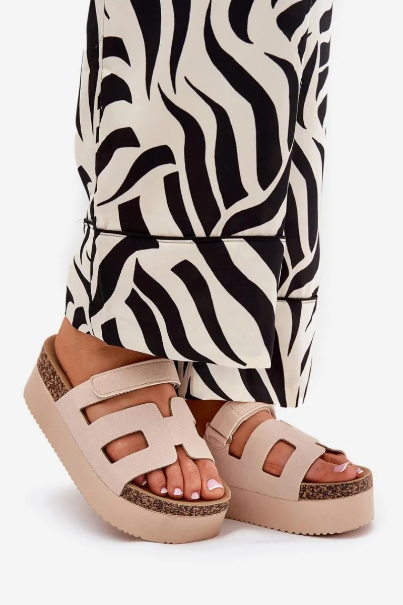 Sale Klapki Na Masywnej Platformie Beżowe Daldiva Damskie Klapki Korkowe|Klapki Na Platformie