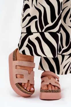 New Klapki Na Masywnej Platformie Różowe Daldiva Damskie Klapki Korkowe|Klapki Na Platformie