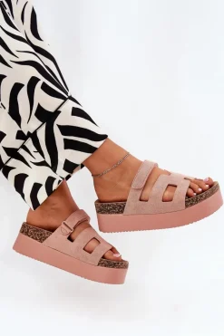 New Klapki Na Masywnej Platformie Różowe Daldiva Damskie Klapki Korkowe|Klapki Na Platformie