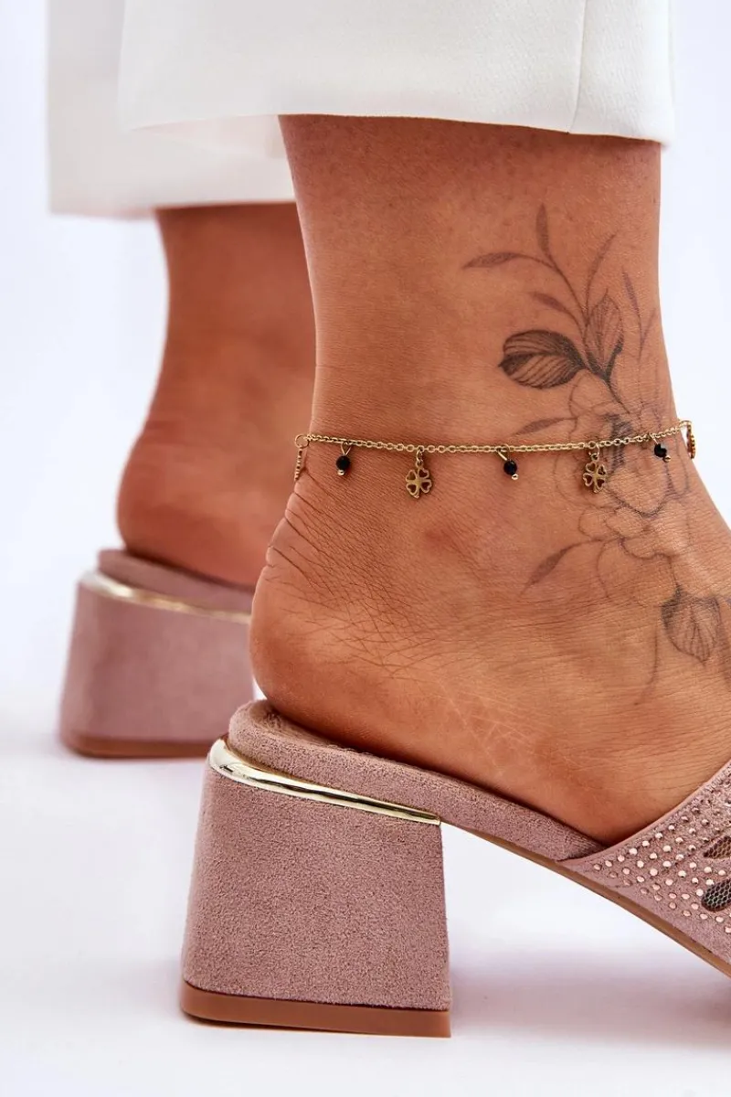 New Damskie buty S.Barski Klapki Na Obcasie Z Siateczką S.Barski KV-612-1 Nude Różowy