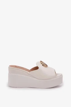 Discount Klapki Na Platformie I Koturnie Z Ozdobą Białe Nanessia Damskie Klapki Na Koturnie|Klapki Na Platformie