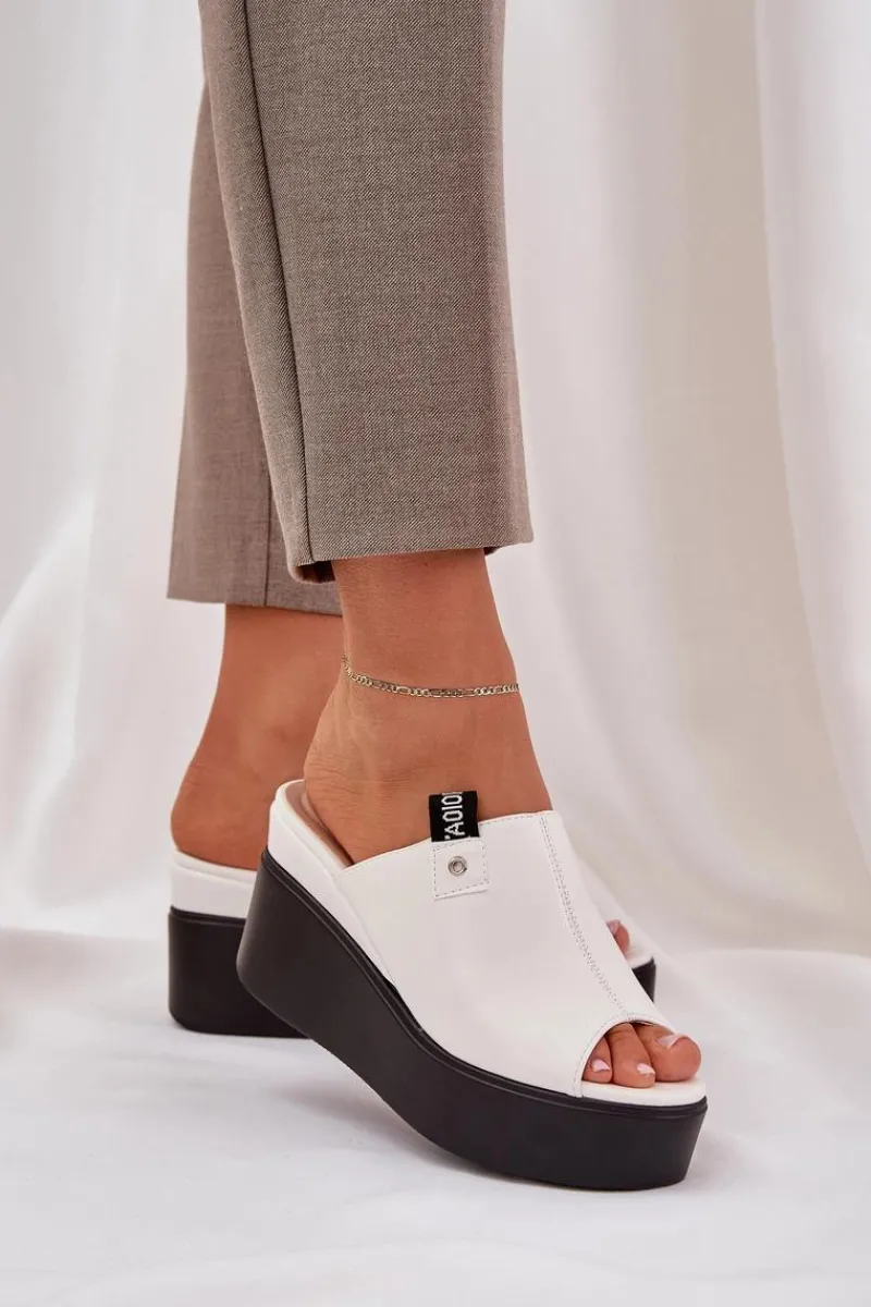 Outlet Boto Klapki Na Platformie I Koturnie Eko Skórzane Białe Eridoria