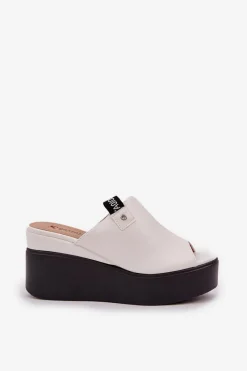 Outlet Boto Klapki Na Platformie I Koturnie Eko Skórzane Białe Eridoria