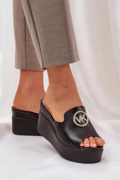 Hot Boto Klapki Na Platformie I Koturnie Z Ozdobą Czarne Nanessia