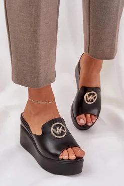 Hot Boto Klapki Na Platformie I Koturnie Z Ozdobą Czarne Nanessia