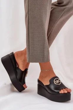 Hot Boto Klapki Na Platformie I Koturnie Z Ozdobą Czarne Nanessia