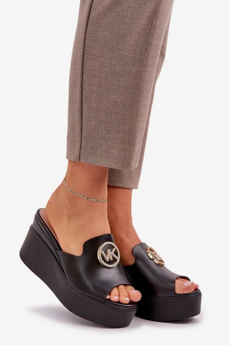 Hot Boto Klapki Na Platformie I Koturnie Z Ozdobą Czarne Nanessia