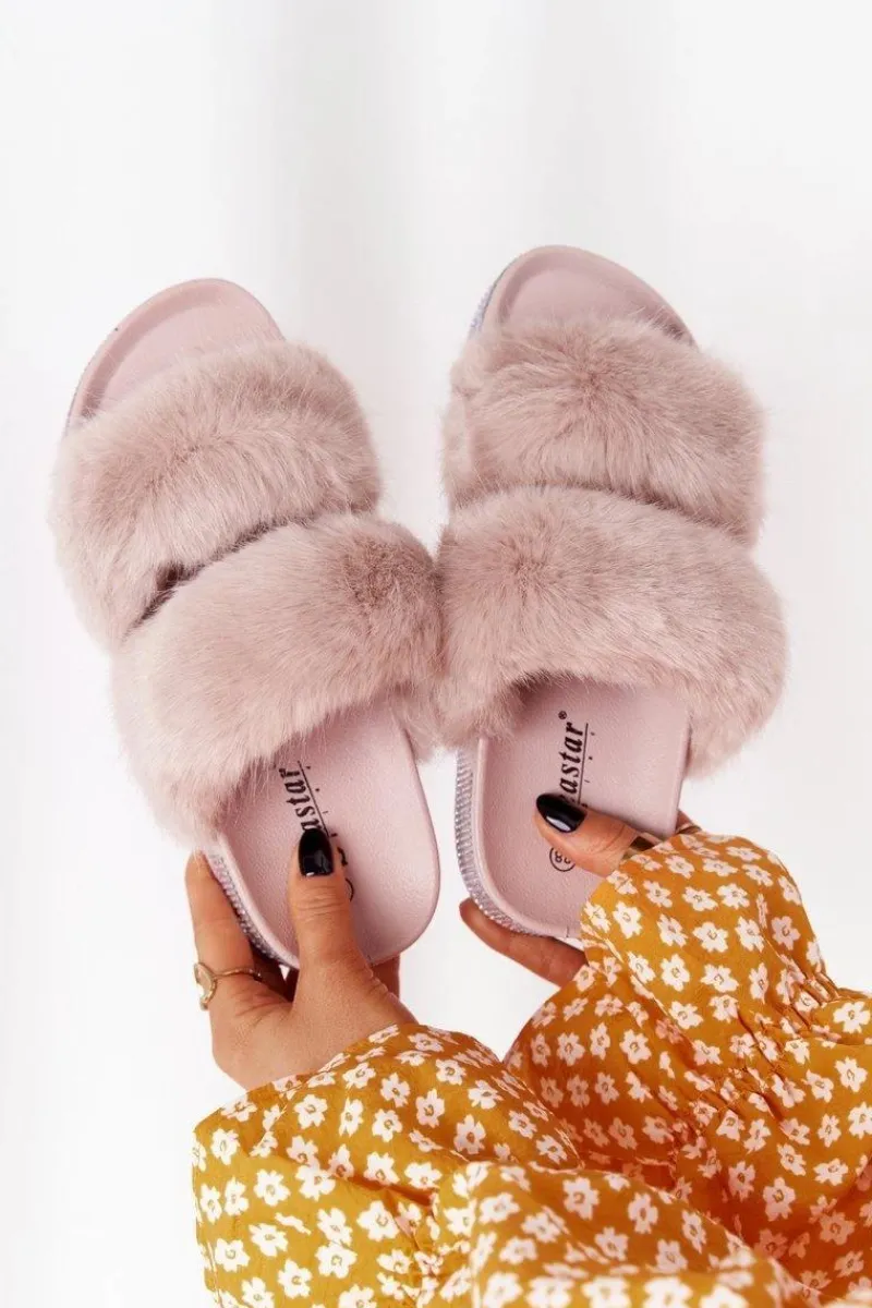 Outlet Boto Klapki Na Platformie Z Futerkiem I Cyrkoniami Beżowe Wow!