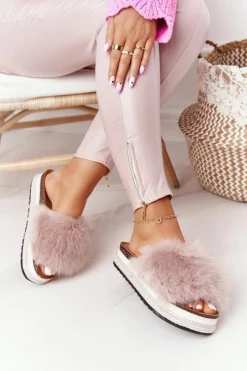 Klapki Z Futerkiem|Klapki Na Platformie>Boto Klapki Na Platformie z Futerkiem Beżowe Adventure