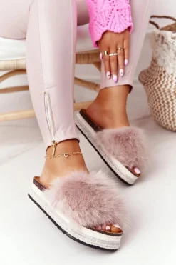 Klapki Z Futerkiem|Klapki Na Platformie>Boto Klapki Na Platformie z Futerkiem Beżowe Adventure