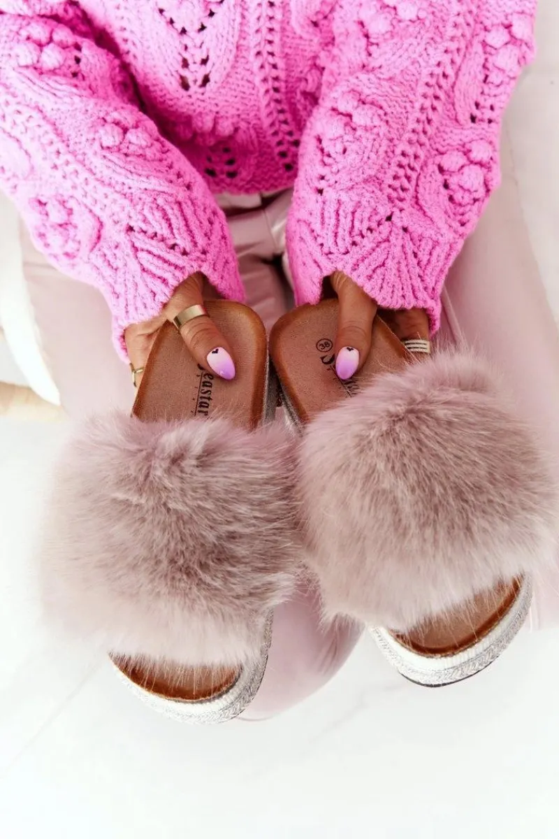 Klapki Z Futerkiem|Klapki Na Platformie>Boto Klapki Na Platformie z Futerkiem Beżowe Adventure