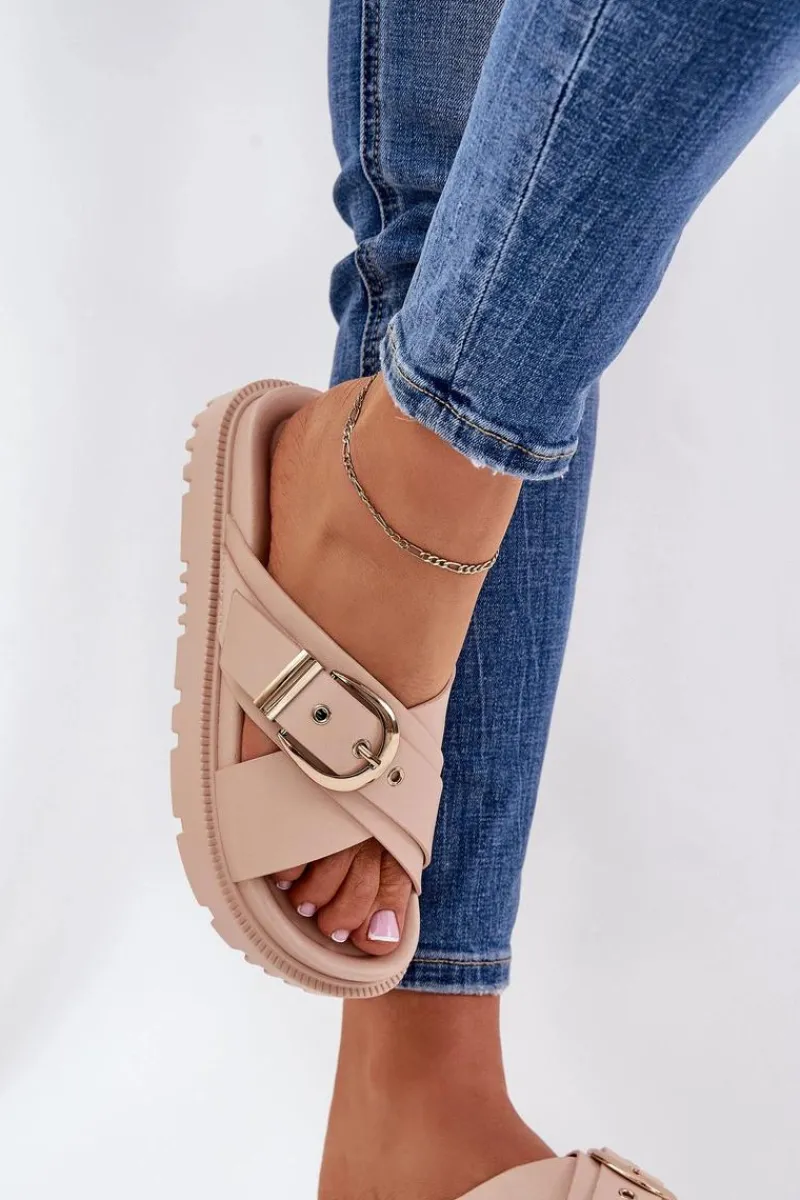 Online Boto Klapki Na Platformie Z Klamrą Beżowe Honavia