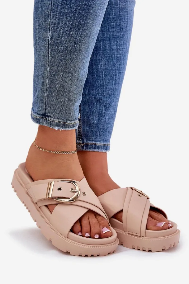 Online Boto Klapki Na Platformie Z Klamrą Beżowe Honavia