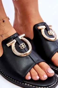 Sale Klapki Skórzane Comfort Shoes S.Barski KV-2775-32 Czarne Damskie Klapki Damskie Klasyczne