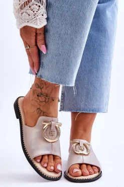 Klapki Damskie Klasyczne>Damskie buty S.Barski Klapki Skórzane Comfort Shoes S.Barski KV-2775-32 Nude