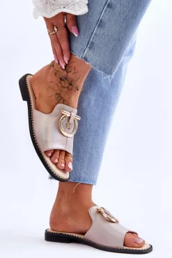 Klapki Damskie Klasyczne>Damskie buty S.Barski Klapki Skórzane Comfort Shoes S.Barski KV-2775-32 Nude