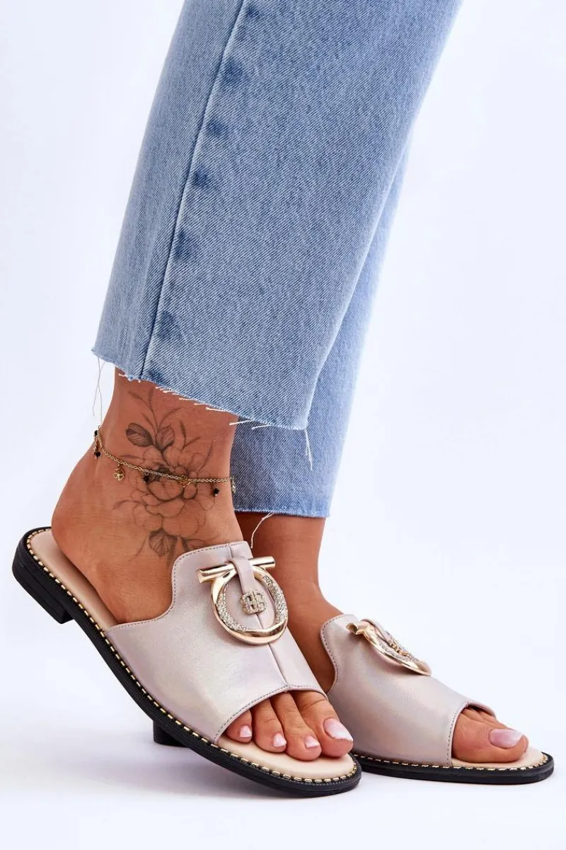 Klapki Damskie Klasyczne>Damskie buty S.Barski Klapki Skórzane Comfort Shoes S.Barski KV-2775-32 Nude