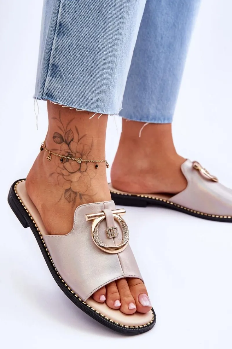 Klapki Damskie Klasyczne>Damskie buty S.Barski Klapki Skórzane Comfort Shoes S.Barski KV-2775-32 Nude