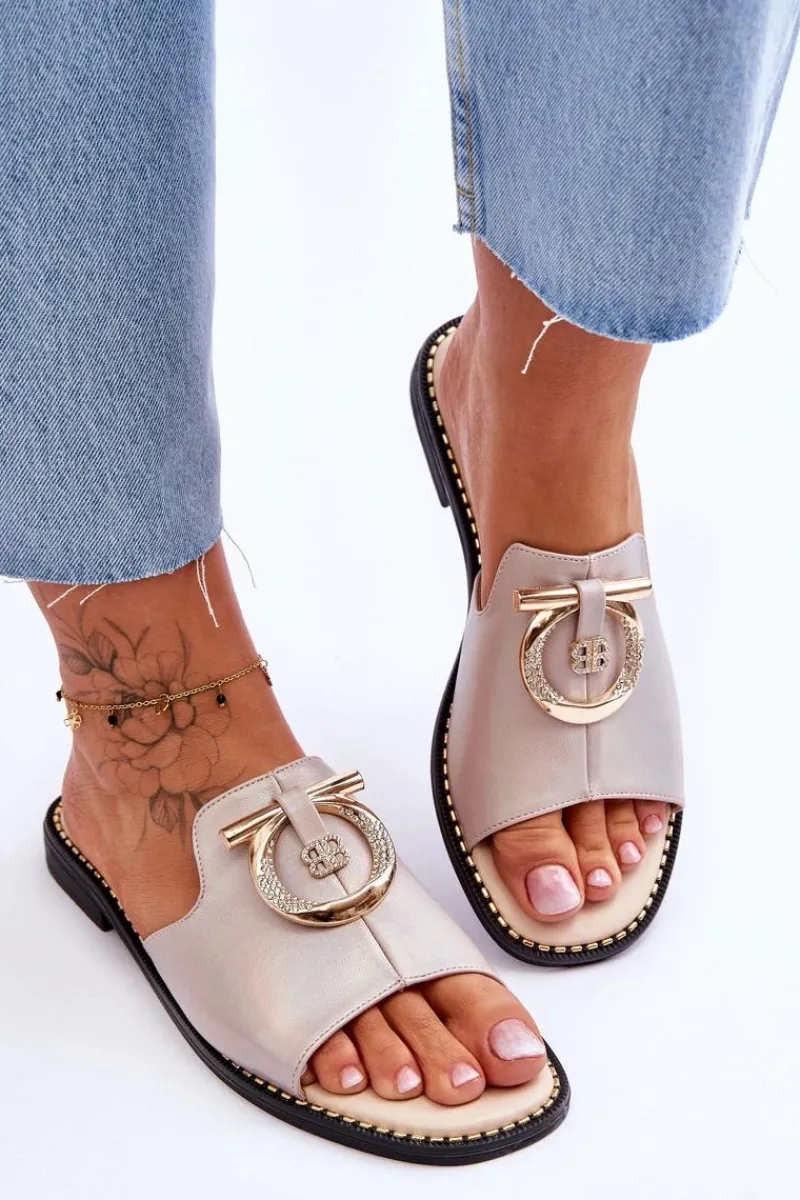 Klapki Damskie Klasyczne>Damskie buty S.Barski Klapki Skórzane Comfort Shoes S.Barski KV-2775-32 Nude