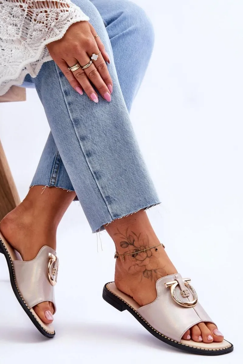 Klapki Damskie Klasyczne>Damskie buty S.Barski Klapki Skórzane Comfort Shoes S.Barski KV-2775-32 Nude