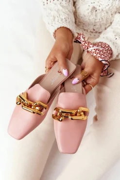 Klapki Damskie Klasyczne>Boto Klapki Z Cholewką I Łańcuchem Różowe Call On Me Różowy