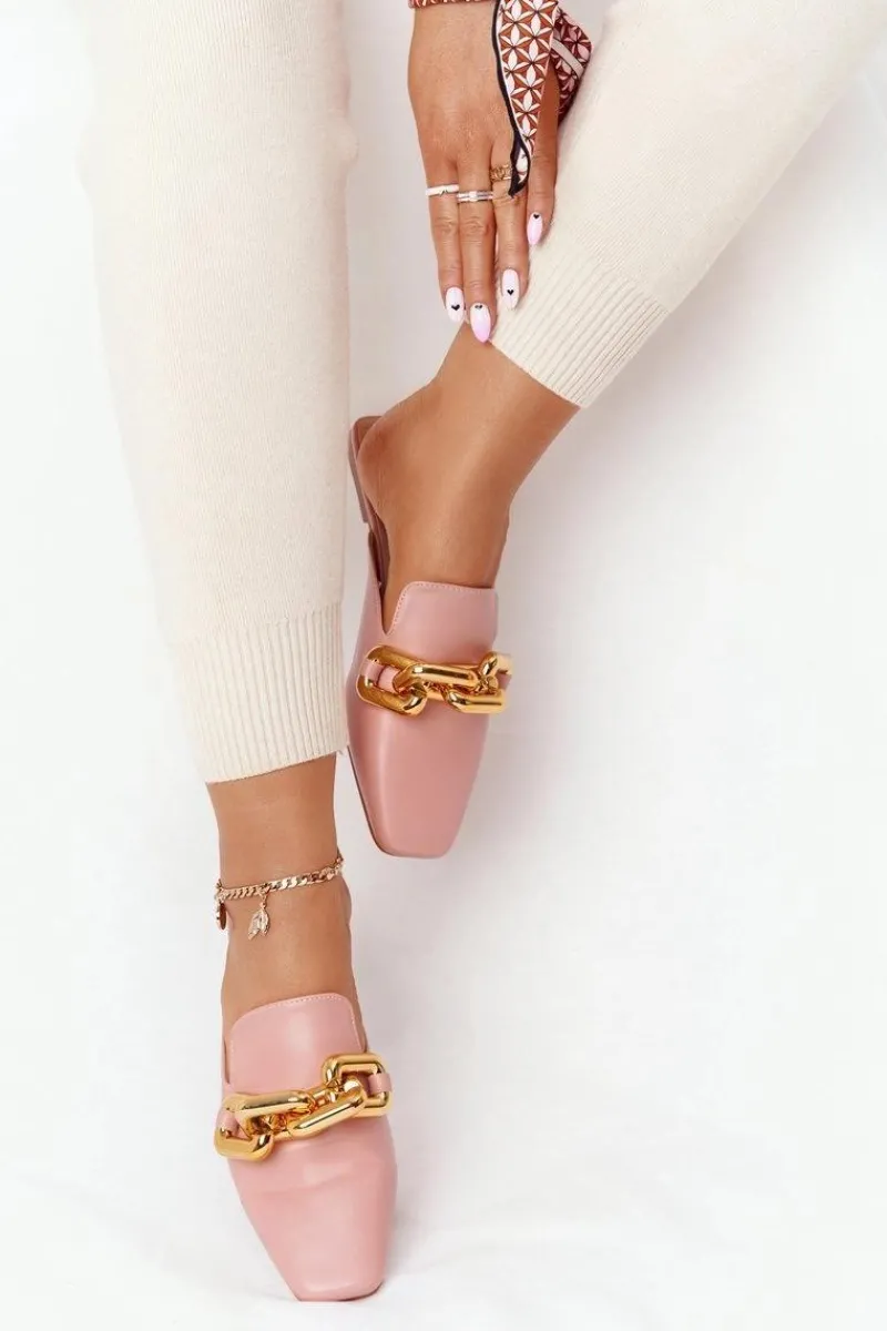 Klapki Damskie Klasyczne>Boto Klapki Z Cholewką I Łańcuchem Różowe Call On Me Różowy