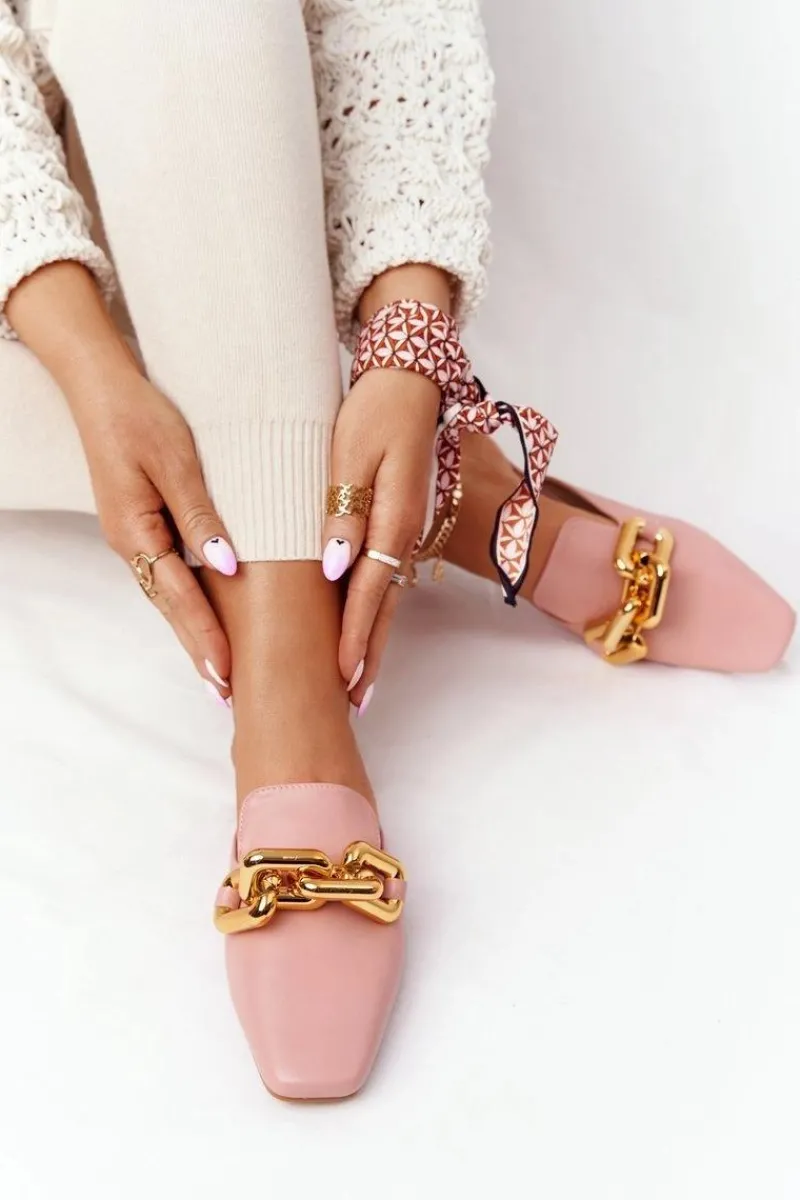 Klapki Damskie Klasyczne>Boto Klapki Z Cholewką I Łańcuchem Różowe Call On Me Różowy