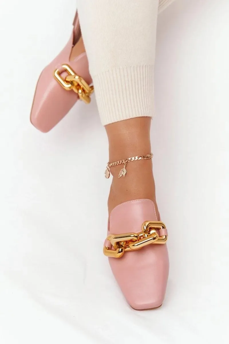 Klapki Damskie Klasyczne>Boto Klapki Z Cholewką I Łańcuchem Różowe Call On Me Różowy