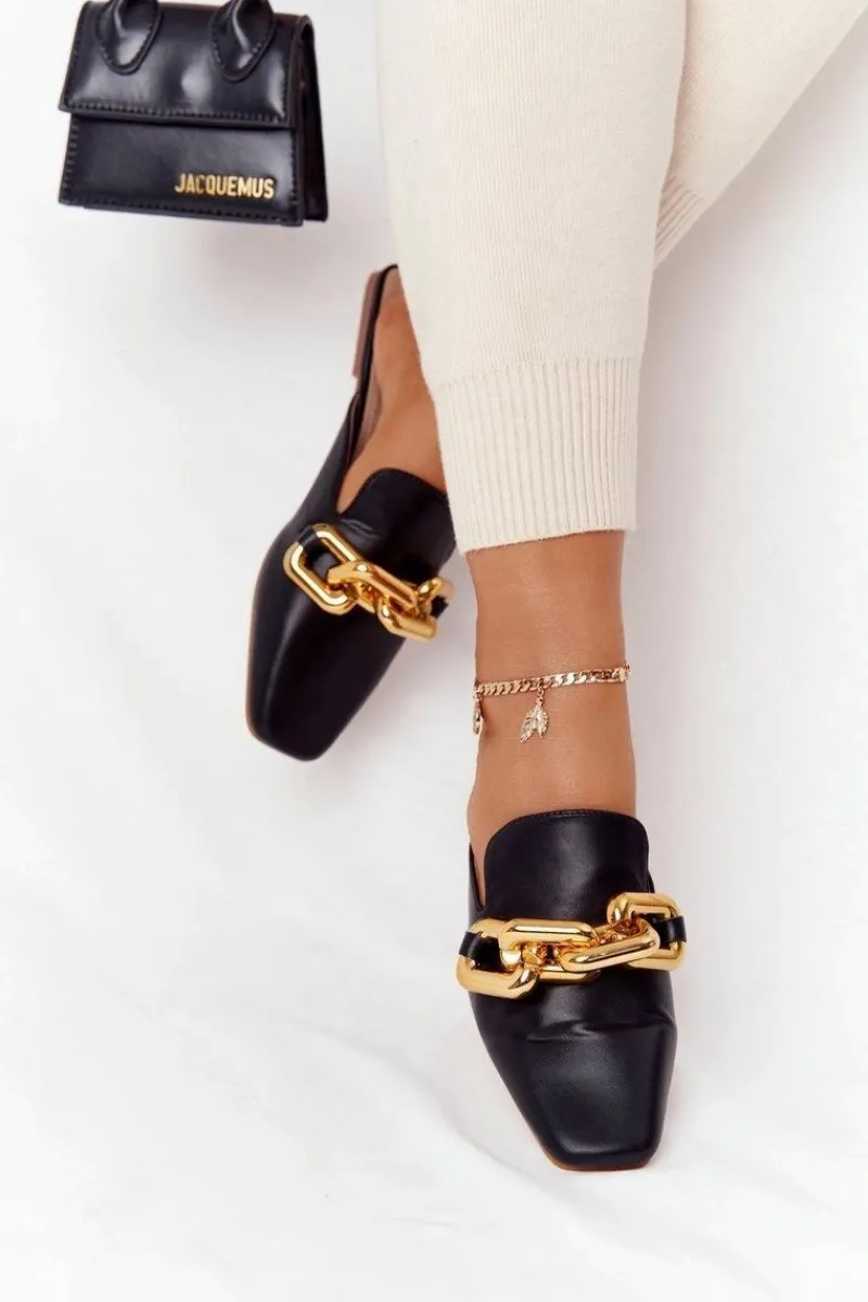 Sale Klapki Z Cholewką I Łańcuchem Czarne Call On Me Damskie Klapki Damskie Klasyczne