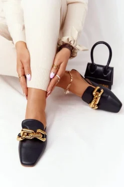 Sale Klapki Z Cholewką I Łańcuchem Czarne Call On Me Damskie Klapki Damskie Klasyczne