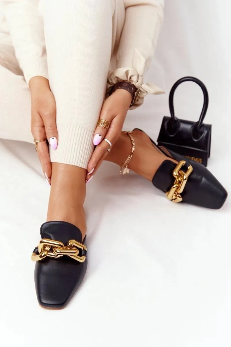 Sale Klapki Z Cholewką I Łańcuchem Czarne Call On Me Damskie Klapki Damskie Klasyczne