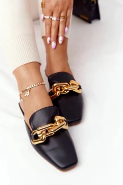 Sale Klapki Z Cholewką I Łańcuchem Czarne Call On Me Damskie Klapki Damskie Klasyczne