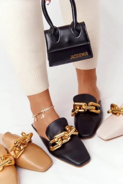 Sale Klapki Z Cholewką I Łańcuchem Czarne Call On Me Damskie Klapki Damskie Klasyczne