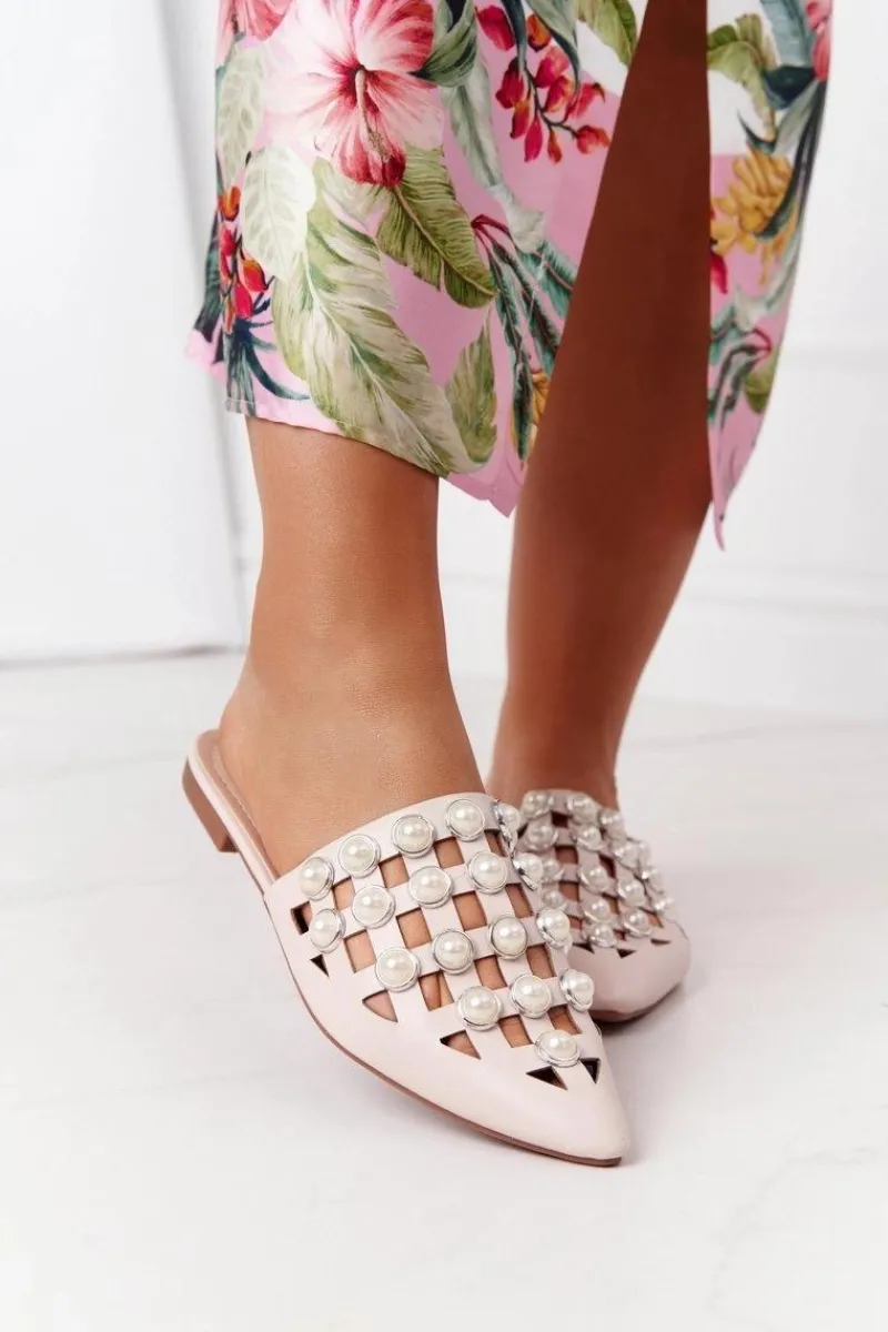 Sale Boto Klapki Z Cholewką I Perłami Beżowe Ripple