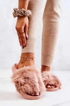 Sale Klapki Z Futerkiem Gumowe Brudny Róż Allyson Damskie Klapki Z Futerkiem|Klapki Damskie Klasyczne