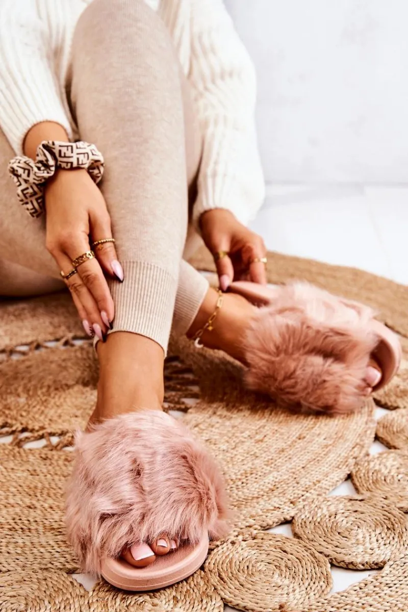 Sale Klapki Z Futerkiem Gumowe Brudny Róż Allyson Damskie Klapki Z Futerkiem|Klapki Damskie Klasyczne