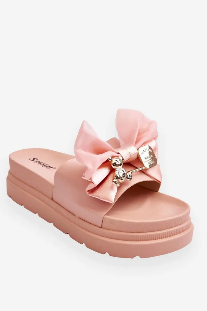 Hot Boto Klapki Z Kokardą I Ozdobnym Misiem Jasnoróżowe Suzy