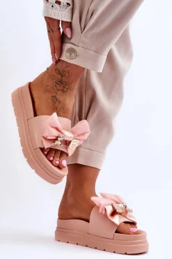 Hot Boto Klapki Z Kokardą I Ozdobnym Misiem Jasnoróżowe Suzy