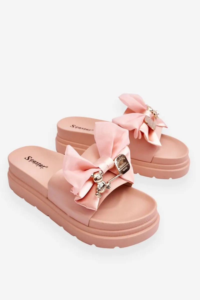 Hot Boto Klapki Z Kokardą I Ozdobnym Misiem Jasnoróżowe Suzy