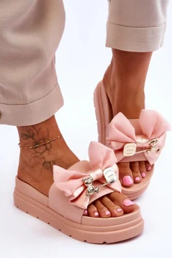 Hot Boto Klapki Z Kokardą I Ozdobnym Misiem Jasnoróżowe Suzy