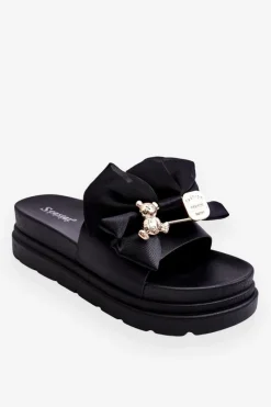 Outlet Boto Klapki Z Kokardą I Ozdobnym Misiem Czarne Suzy