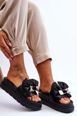 Outlet Boto Klapki Z Kokardą I Ozdobnym Misiem Czarne Suzy