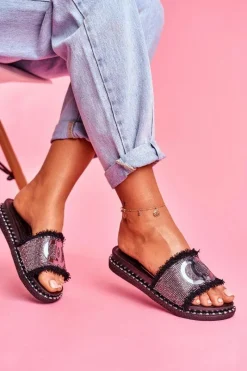 Klapki Na Platformie|Klapki Damskie Klasyczne>Boto Klapki Z Kryształkami Na Platformie Czarne Candy Man